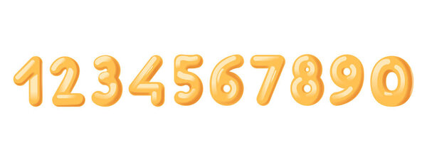 Набор трехмерных цифр в стиле желтого мультфильма от одного к другому на белом фоне. Пузырь идеально подходит для образовательных целей, украшений и цифрового дизайна. Вектор мультипликации