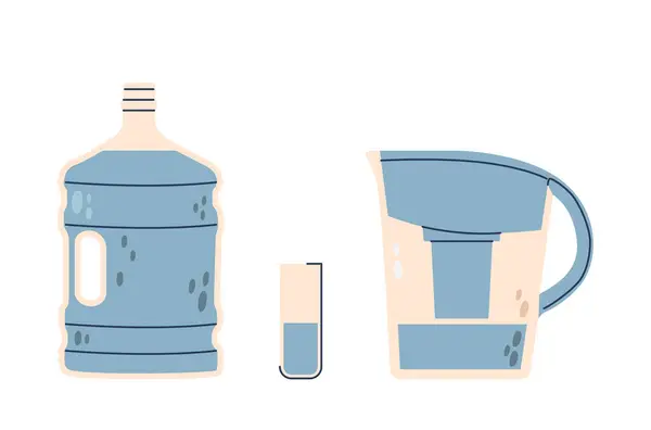 Set Von Wasserfiltergeräten Große Wasserflasche Ein Filterkrug Und Ein Glas lizenzfreie Stockillustrationen