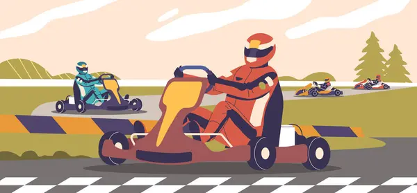 Kart Rennen Mit Mehreren Fahrern Die Ihre Karts Scharf Auf Vektorgrafiken