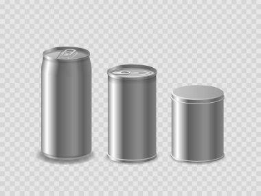 Şeffaf arka planda izole edilmiş üç farklı boyutta ve tasarlanmış metal konteynır. Gerçekçi 3d Vektör Resimleri, Paketleme ve Depolama için farklı konteynır türleri arasında bir karşılaştırma gösteriyor