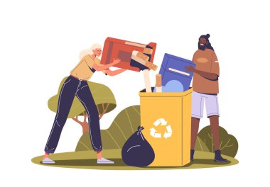 Anti-smoking Vector Concept Featuring Two People Disposing Of Oversized Cigarette Packs Into A Recycling Bin, Promote Healthy, Smoke-free Lifestyle For Health Campaigns And Educational Materials clipart