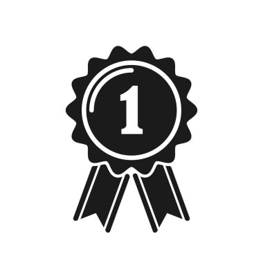 Siyah ve Beyaz Birincilik Ödülü. Vektör İllüstrasyonu Başarı, Mükemmellik, Kalite Başarı ve Zaferi Sembolize eder. Tek Renkli İşaret Spor, Rekabet ve Etkinlikler İçin Uygun