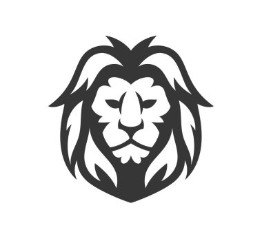 Aslan Kafası Görünümü 'nün çarpıcı siyah ve beyaz silueti, Cesur ve Minimalist Tasarım. Vektör resmi logolar, dövmeler ve tasarım projeleri için güç, cesaret ve liderliği yakalar