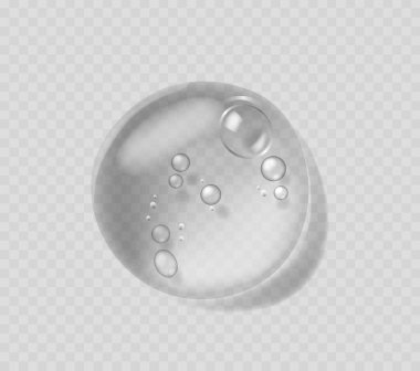 Küçük hava kabarcıklarıyla izole edilmiş şeffaf jel damlası kozmetik reklamlarda, cilt ürünlerinde, bilimsel resimlerde kullanım için. Temiz ve Gerçekçi 3D Vektör Tasarımı Saf, Temiz Hisler Yakalıyor