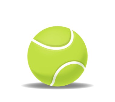 Beyaz arka planda izole edilmiş yeşil tenis topu, makaleler ve pazarlama malzemeleri için spor tasarımı. Gerçekçi 3d vektör görüntüsü standart bir tenis topunun dokusunu ve şeklini yakalar
