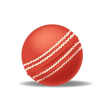 Beyaz arka planda dikişleri olan kırmızı kriket topu. Gerçekçi 3d Vektör İllüstrasyonu Spor, Rekabet ve Açık Hava Reklamları, Kriket Promosyonları ve Eğitimsel Malzemeler Konseptlerini Anımsatıyor