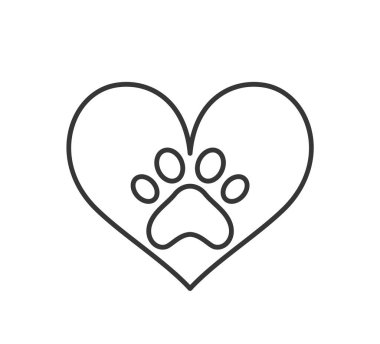 Pençe izi şeklinde siyah ve beyaz bir kalp tasviri hayvanlara olan sevgiyi simgeliyor. Hayvanlarla ilgili tasarımlarda, hayvan barınaklarında ve veterinerlik hizmetlerinde kullanmak için ideal. Evcil hayvanlara İlgi ve Sevgi