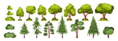 Karikatür Tarzı Ağaç ve Çalı Resimleri 'nin çeşitli çeşitleri parlak, canlı renklerde ağaçlar ve çalılıklar içerir. Doğa temalı Tasarımlar ya da Peyzaj Projeleri İçin Mükemmel