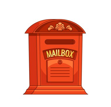 Charming Red British Posta Kutusu Karikatür Vektör İllüzyonu Ayrıntılı Vintage Tasarım Elementleri Beyaz Arkaplanda İzole Edildi. Resim posta temalı tasarımlar ve İngiliz Kültür Konsepti için mükemmel