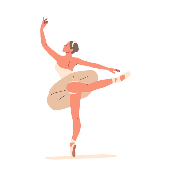 Грациозная балерина, носящая туту, наносит удар по уравновешенной балетной позе, захватывающей сущность классической танцевальной элегантности и точной техники в каждом движении, подчеркивая страсть к танцу. Векторная миграция