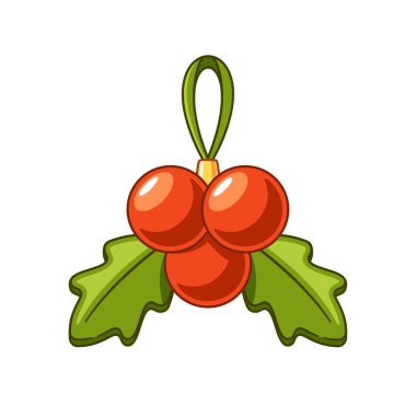 Kırmızı Holly Böğürtlenleri ve Yeşil Yapraklar 'ın yer aldığı karikatür, neşeli tezahürat ve mevsimsel ruhu sembolize eden Noel süsleri, tatil kartları, davetiyeler ve renkli dekorasyonlar için idealdir.