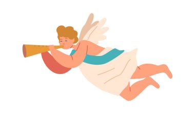 Uçan melek trompet üflüyor.