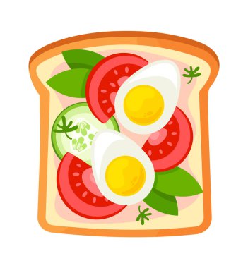 Haşlanmış yumurta ve sebzeli sandviç.