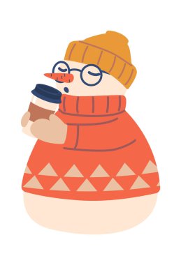 Tatlı kardan adam kahve içiyor.