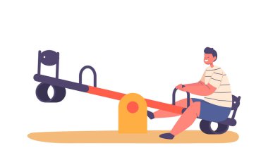 Genç erkek karakter, neşeli bir şekilde sallanıyor, havada süzülmenin sevincini ve oyuncaklarla dengelenmenin heyecanını yaşıyor. Çizgi film İnsanları Vektör İllüstrasyonu