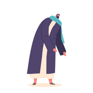 Biblical Joseph Carpenter, Father Of Jesus Isolated On White Background. Mature Man With Beard Wearing Long Robe and Headwear. Biblical Personage of New Testament. Cartoon Vector Illustration