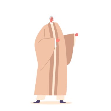 Törensel olarak giyinmiş, Katolik Piskopos ya da Rahip Dini Karakteri Cemaatinden Önce Duruyor, Beyaz arka planda izole edilmiş bir vaaz veriyor. Çizgi film İnsanları Vektör İllüstrasyonu