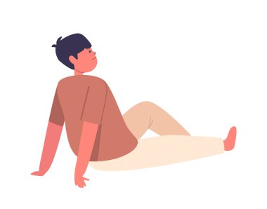 Yerde oturan nişanlı bir çocuk, anlatılan bir hikayeden büyülenmiş, hayal gücünün ve öğrenmenin zevkini yaşıyor. Little Boy karakteri White 'ta izole edildi. Çizgi film İnsanları Vektör İllüstrasyonu