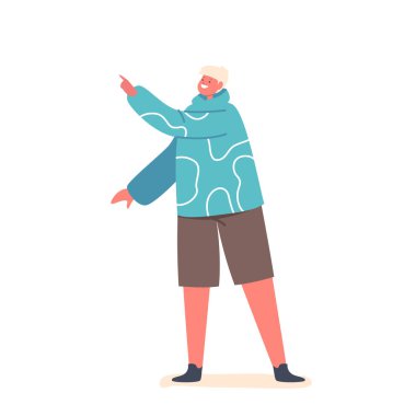 Parmakla işaret eden, merak ya da ilgi gösteren bir çocuk. Çizgi film Vektör İllüzyonu Çocuk Ürünlerini, Okul Öncesi Faaliyetleri veya Aile İçeriği İçin Mükemmel