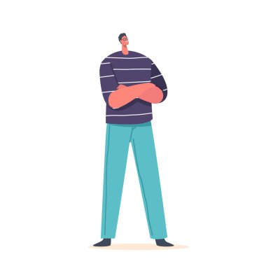 Happy Young Successful Business Man in Glasses Smile, Making Profit. Male Character Stand with Confidently Crossed Arms on Chest Isolated on White Background. Cartoon People Vector Illustration