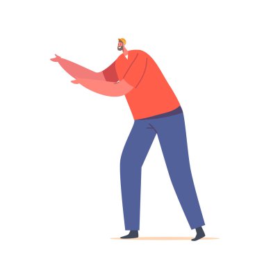 İşçi Erkek Karakteri İnşaat veya Endüstriyel Ayarlarda Güvenlik İçin Miğfer Takıyor. Potansiyel tehlikelere karşı korunma, güvenli çalışma ortamını destekleme. Çizgi film İnsanları Vektör İllüstrasyonu