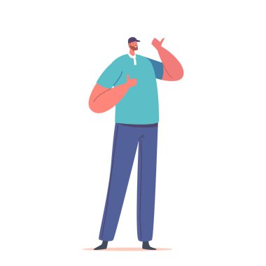 Onaylamayı, anlaşmayı ya da memnuniyeti belirten olumlu jestler gösteren bir adam. Beyaz Arkaplanda İzole Edilmiş Erkek Karakter Gösterisi Desteği veya Cesaret Gösterisi. Çizgi film İnsanları Vektör İllüstrasyonu