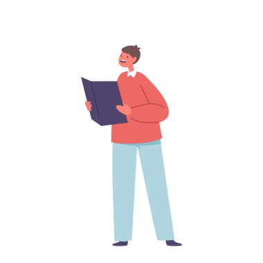 Ellerinde Notalarla Çocuk Korosu 'nu söylüyor. Neşesini ve müziğe olan tutkusunu ifade eden küçük çocuk, güzel bir melodik performansla diğerleriyle uyum içinde. Çizgi film İnsanları Vektör İllüstrasyonu