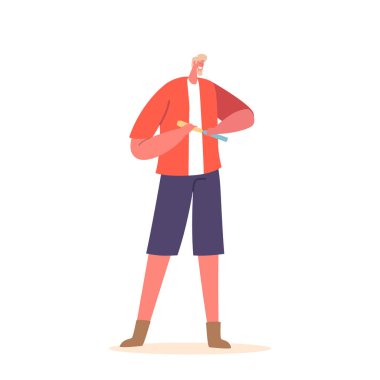 Beyaz arka planda izole edilmiş, ellerinde keski olan bir erkek karakter. Ahşap, metal ya da taş gibi karmaşık tasarımlar yapan usta bir oymacılık ustası. Çizgi film İnsanları Vektör İllüstrasyonu