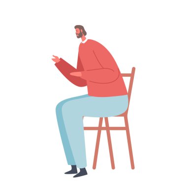 Rahat bir sandalyede oturan rahat bir yetişkin adam karakteri yüzünde sakin bir ifadeyle huzur ve memnuniyet içinde dinleniyor. Çizgi film İnsanları Vektör İllüstrasyonu
