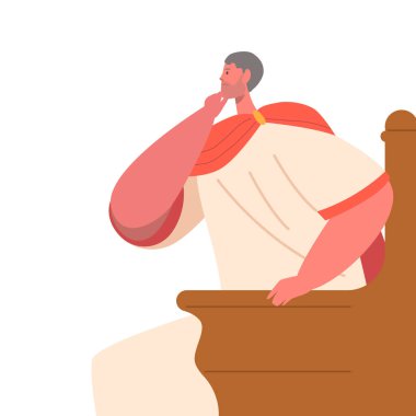 Pontius Pilate, Roman Governor Sitting on Throne Making Decisionduring Trial on Jesus Christ. Succumbing To Political Pressure And Handing Jesus Over To Be Executed. Cartoon People Vector Illustration clipart