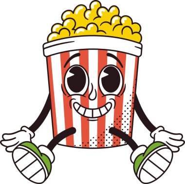 Retro çizgi film patlamış mısır fast food karakteri