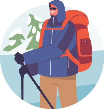 Adam kış yürüyüşünün tadını çıkarıyor.