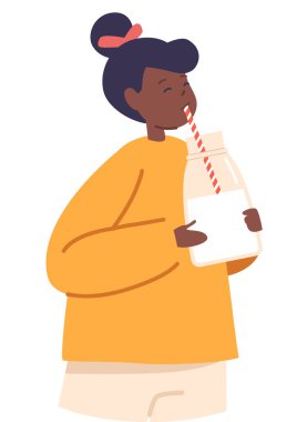 Susamış kız süt içiyor.