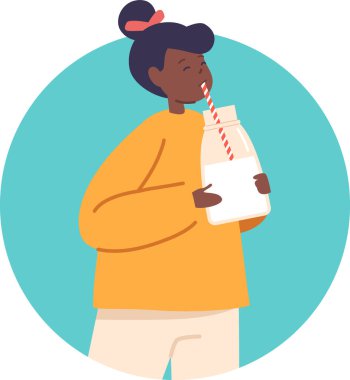 Anaokulu kızı içecek içiyor.