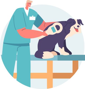 Klinikte veteriner köpeği muayene ediyor.