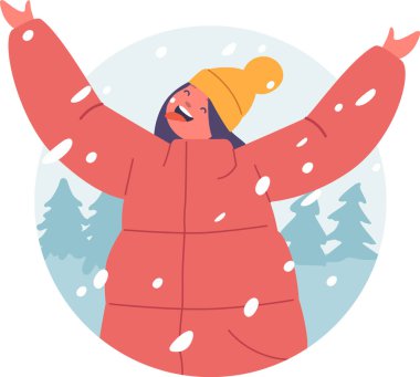 Neşeli kız, karın tadını çıkarıyor.