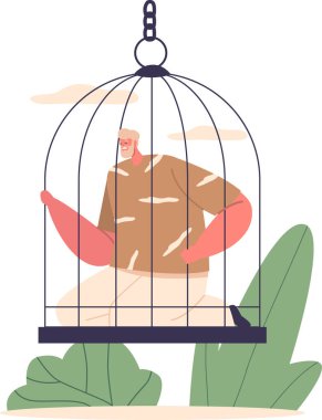 Kuş hücresinde kapana kısılmış adam