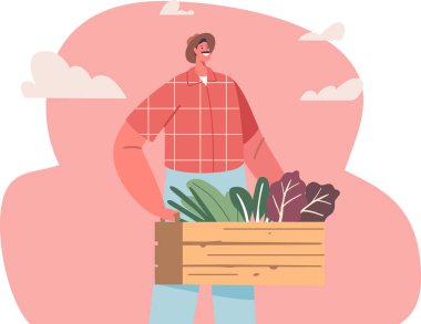 Hasat sandığı olan bahçıvan karakteri.