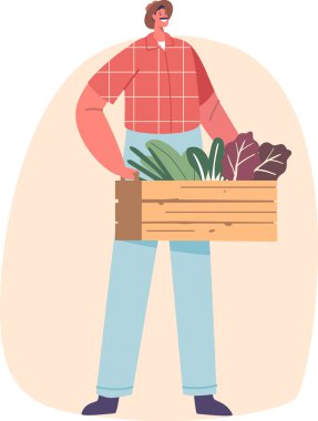 Yeşil sandık taşıyan bir çiftçi.