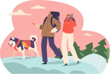 Köpeğiyle gezen iki gezgin.