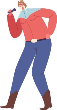 Kovboy mikrofonda şarkı söylüyor.