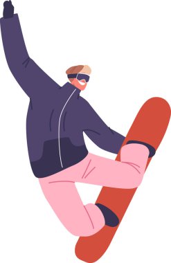 Snowboardcu gemiye iniyor.