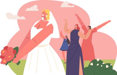 Gelin nedimelere buket atıyor.