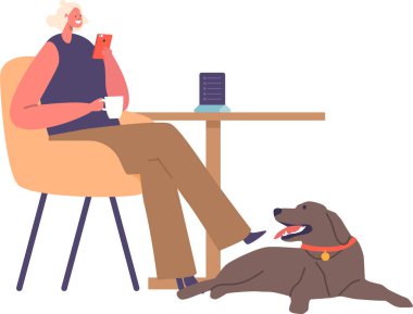 Kadın köpek, hayvan dostu kafede.