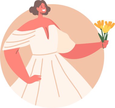 Gülümseyen mutlu gelinler ellerinde çiçekler