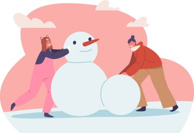 Çocuklar kardan adam modelliği yapıyor.