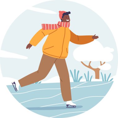 Çocuk kışın paten kayıyor.