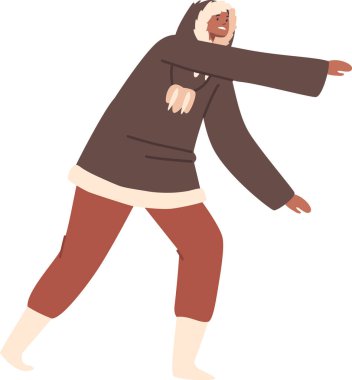 Eskimo adam geleneksel kıyafetler giyiyor.