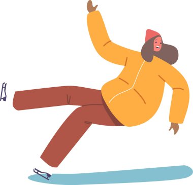 Kadın buz patencisi kayıp düşüyor.