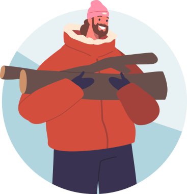 Kamp ateşi için odun toplayan adam.